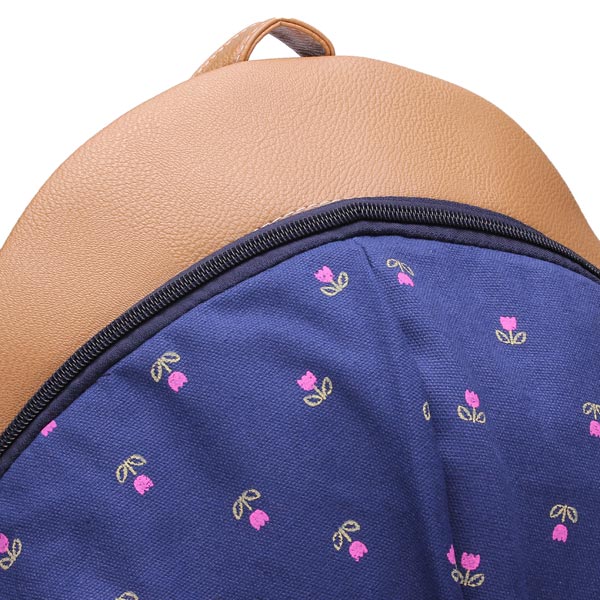 Women Lovely Cap Pattern Canvas Bag Backpack Flowers Rucksack